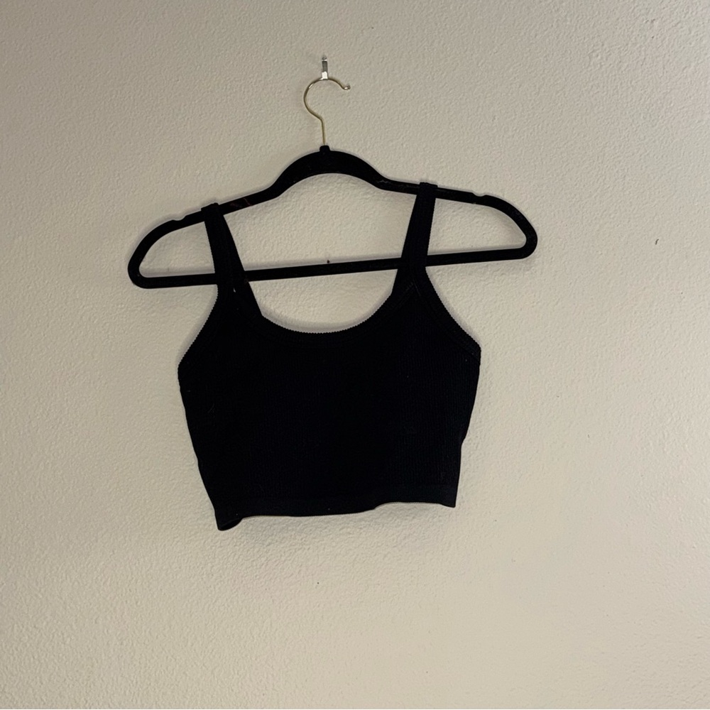 SHEIN Black Ribbed Crop Tank Top